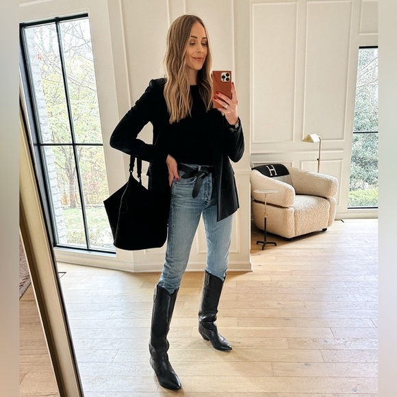 Isabel Marant Denvee Leather Knee High Western Cowboy Boots Black FR 39 US 8-8.5 - Picture 6 of 16